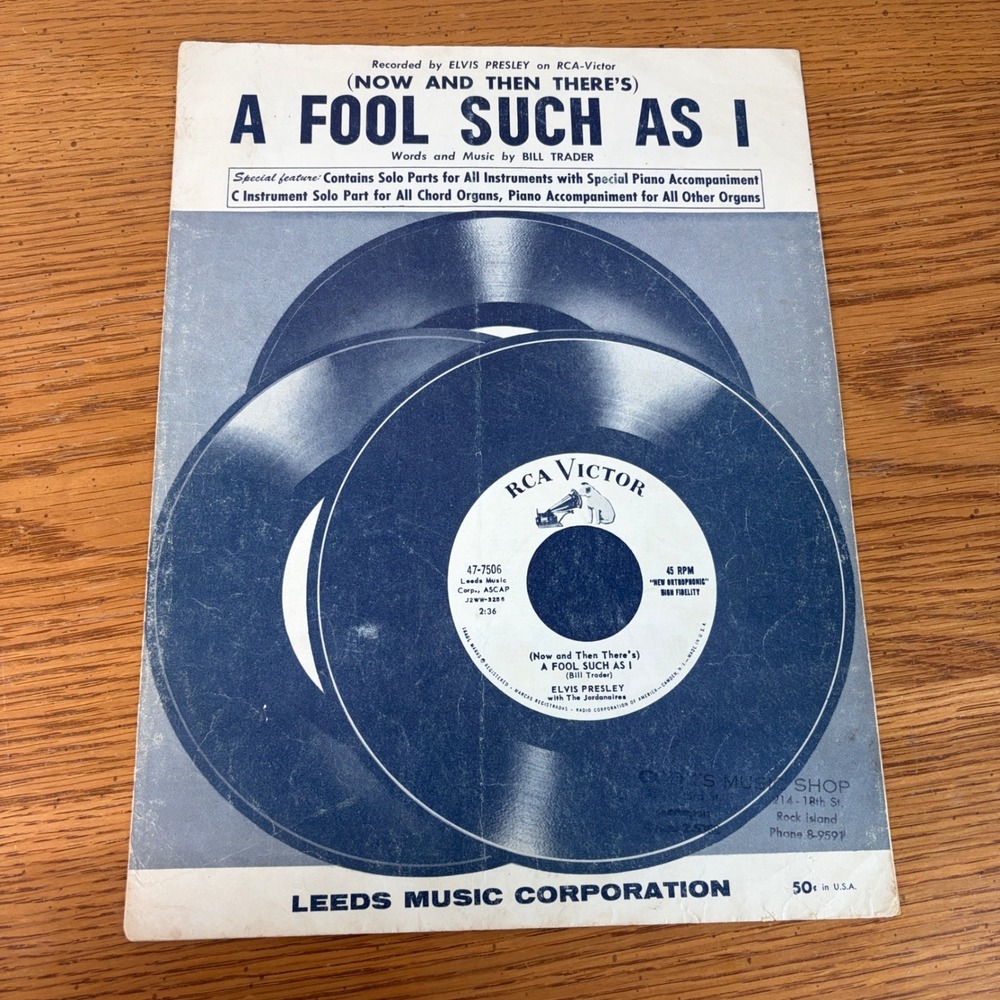 Elvis Presley A Fool Such As I Vintage Sheet Music 1959 Leeds Music Corporation